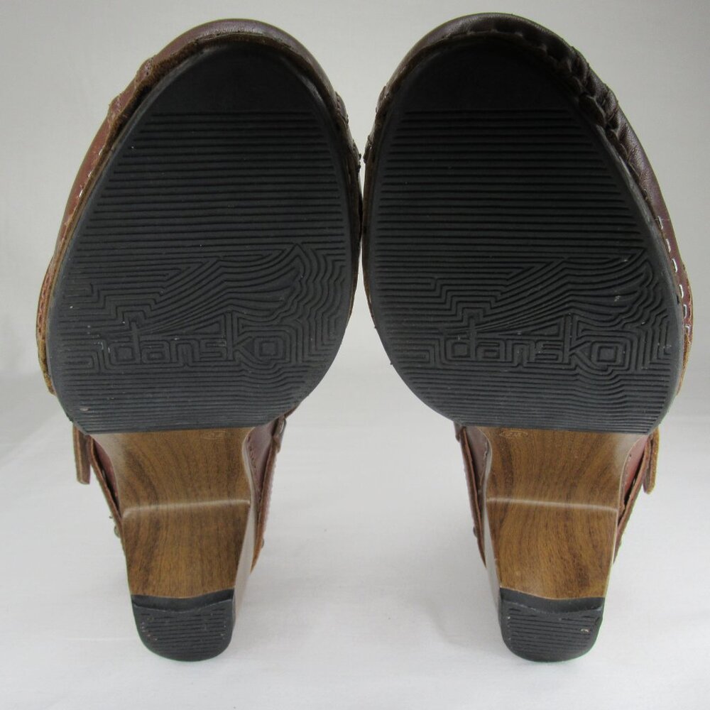 Dansko Brown Leather Mary Jane Clog Heels - Picture 6 of 8